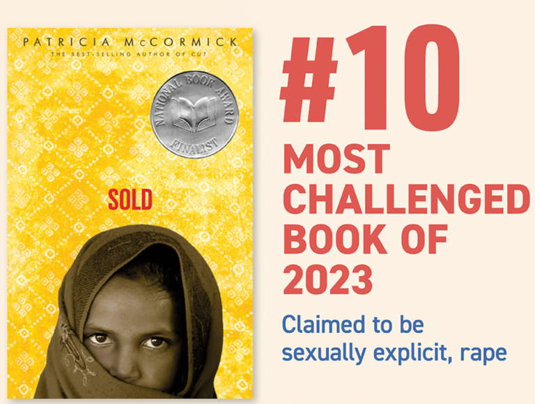 Graphic of SOLD American Library Association's 10th most challenged book of 2023